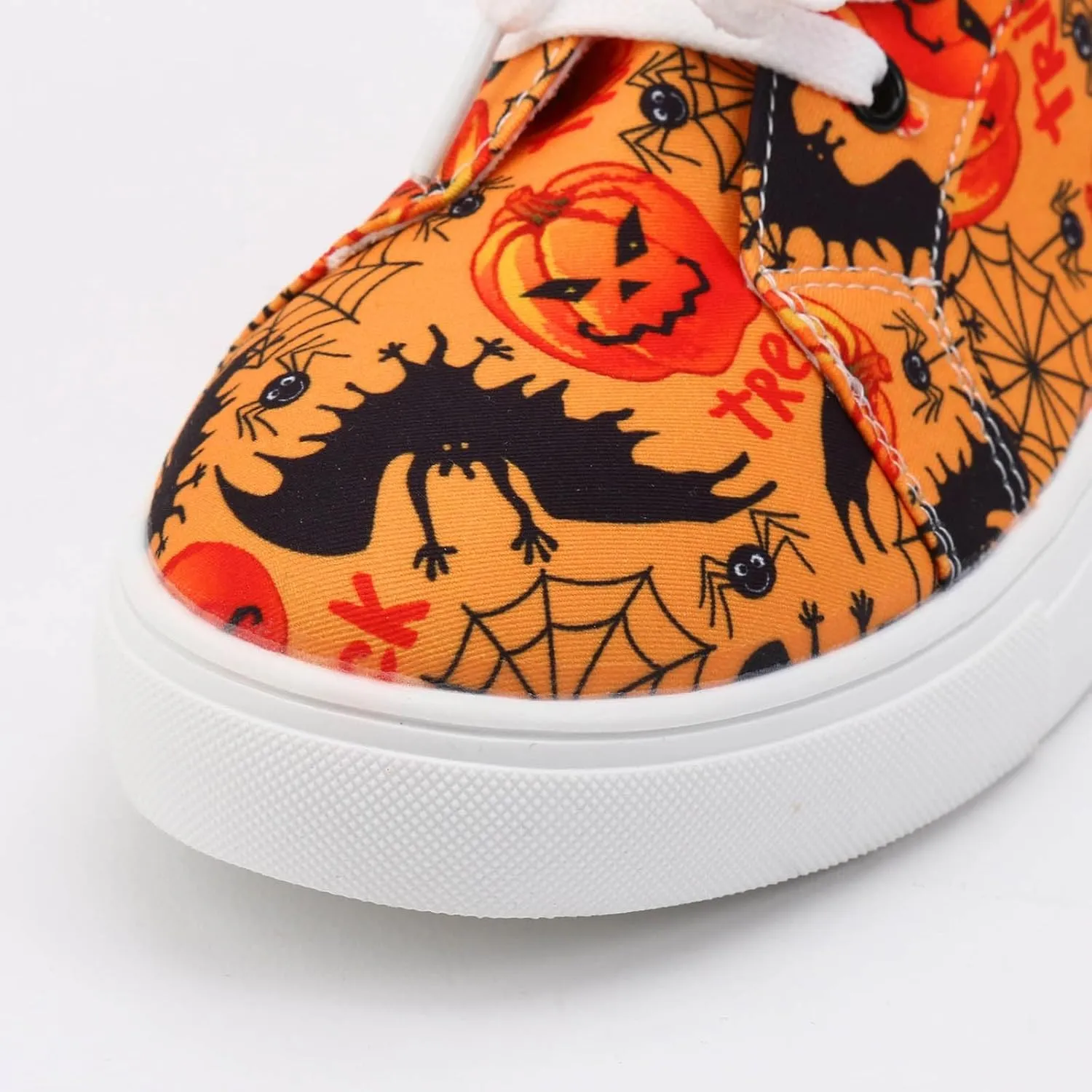 2024 Women's Fashion Halloween Canvas Shoes,Slip-On Flats Pumpkin Shoes,Canvas Low Top Sneakers,Skeleton Pumpkin Printed Lace Up Flat Walking Shoes,Casual Lace Up Low Top Sneakers