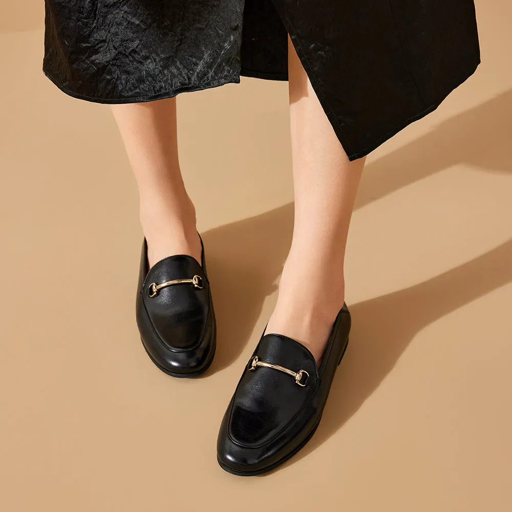BeauToday Classic Round Toe Loafers for Women Slip-on Genuine Leather Womens Flat Loafers