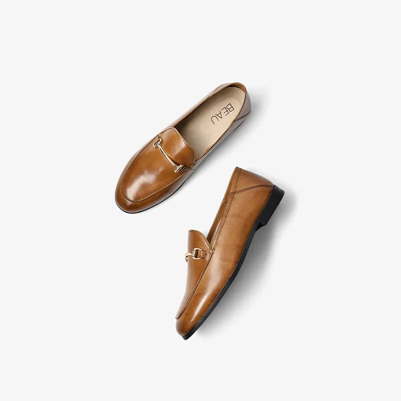 BeauToday Classic Round Toe Loafers for Women Slip-on Genuine Leather Womens Flat Loafers