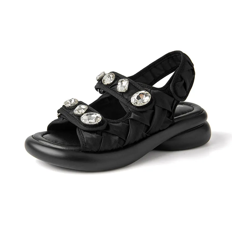 BeauToday Stylish Diamond Decoration Velcro Chunky Sandals for Women