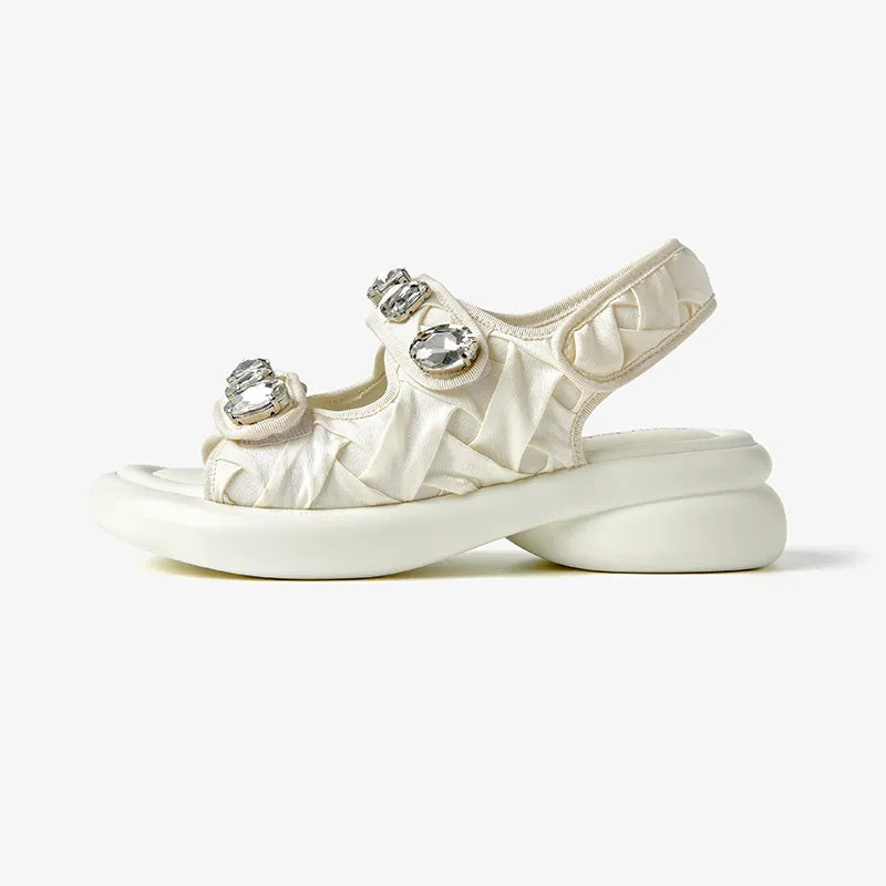 BeauToday Stylish Diamond Decoration Velcro Chunky Sandals for Women