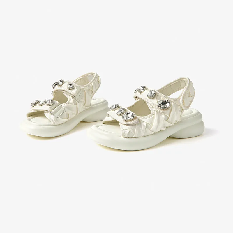 BeauToday Stylish Diamond Decoration Velcro Chunky Sandals for Women