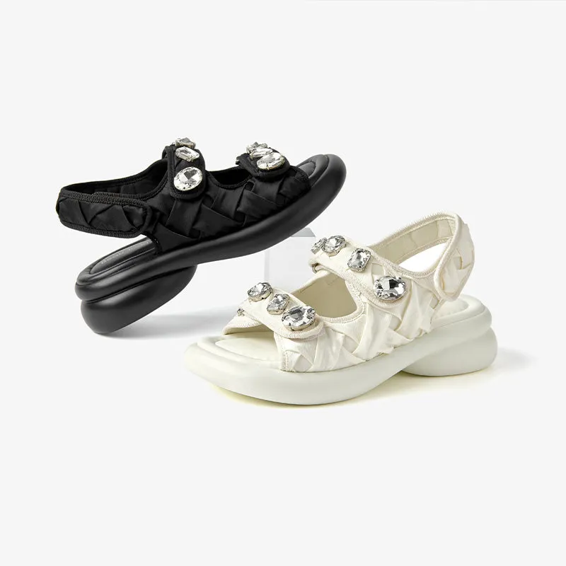 BeauToday Stylish Diamond Decoration Velcro Chunky Sandals for Women