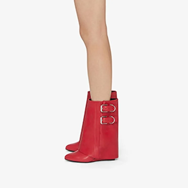 Bold Red Tumbled Calfskin Ankle Boots