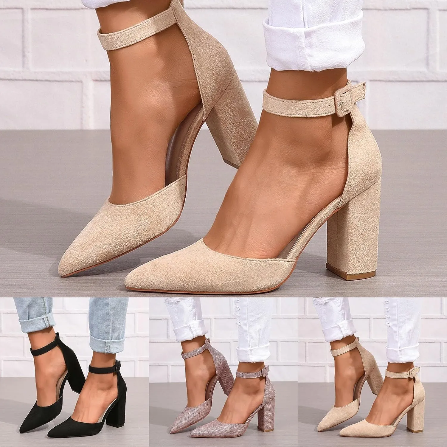 Chunky Heels for Women Open Toe Block Heeled Mid Heels Sandals with Ankle Strap Pumps Wedding Sandals Dress Shoes