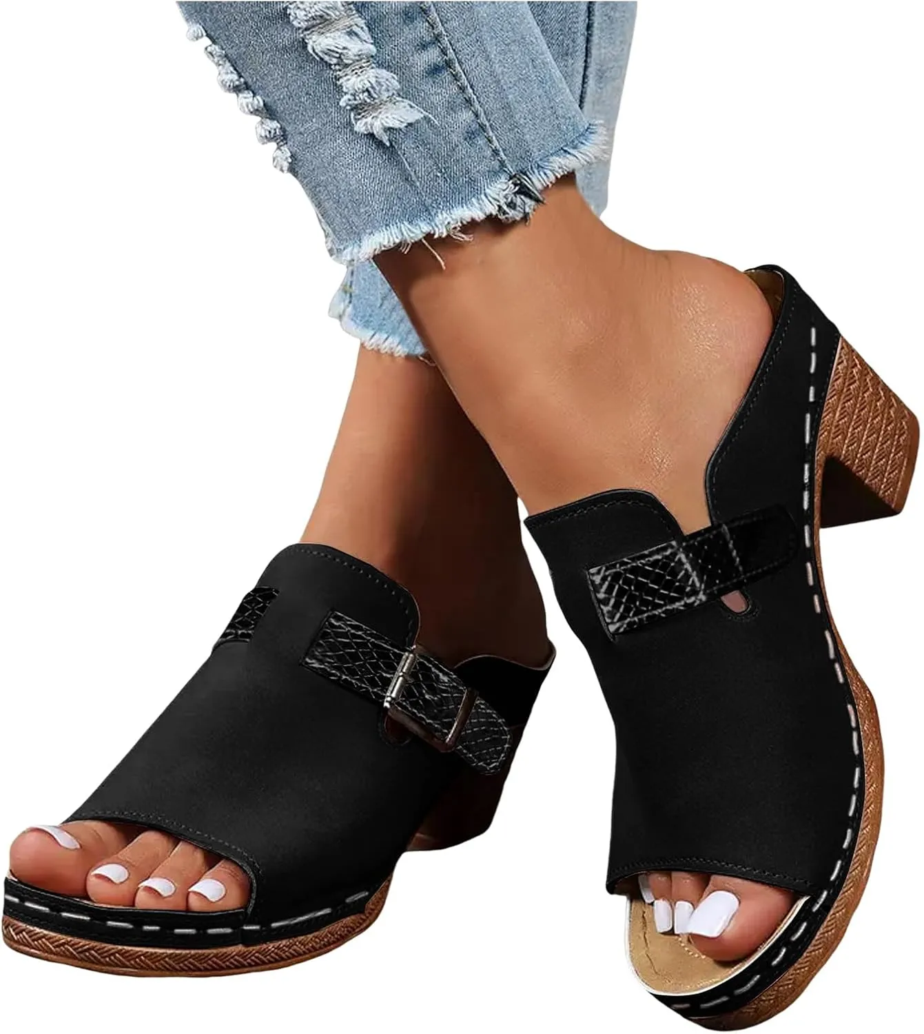 Chunky Heels for Women Sandal Heels for Women Buckle Ankle Strap Sandal Comfortable Chunk Low Heel Sandals