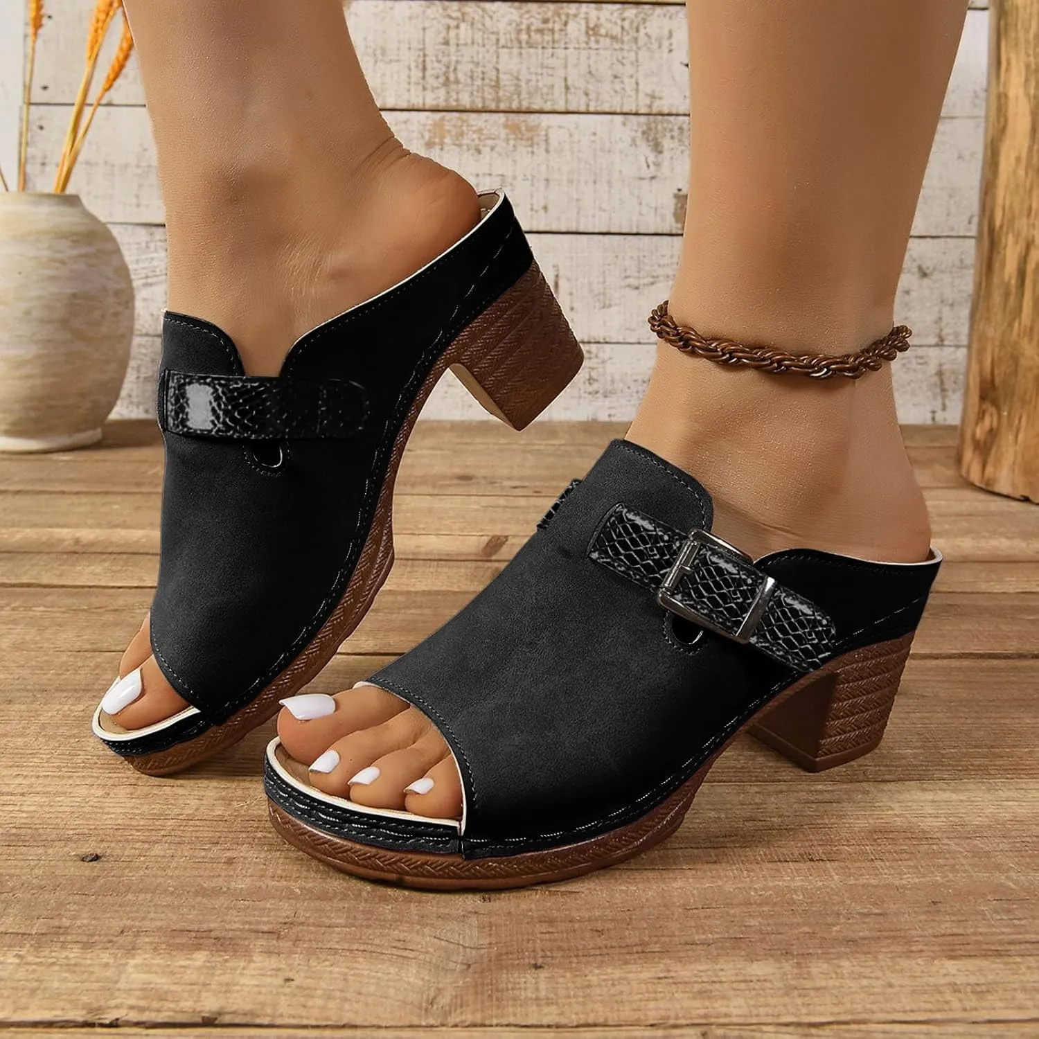 Chunky Heels for Women Sandal Heels for Women Buckle Ankle Strap Sandal Comfortable Chunk Low Heel Sandals