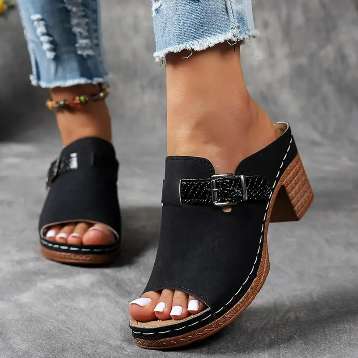 Chunky Heels for Women Sandal Heels for Women Buckle Ankle Strap Sandal Comfortable Chunk Low Heel Sandals