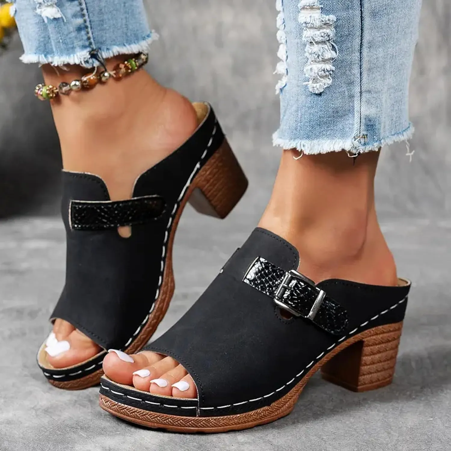 Chunky Heels for Women Sandal Heels for Women Buckle Ankle Strap Sandal Comfortable Chunk Low Heel Sandals