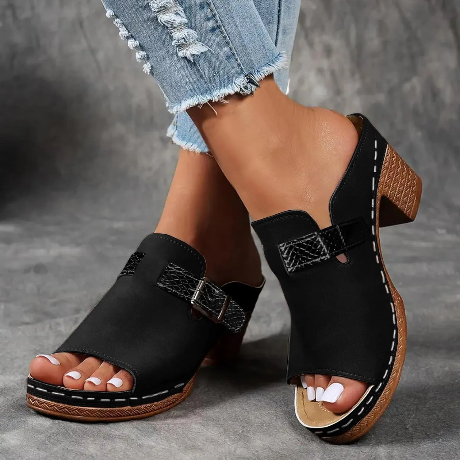 Chunky Heels for Women Sandal Heels for Women Buckle Ankle Strap Sandal Comfortable Chunk Low Heel Sandals