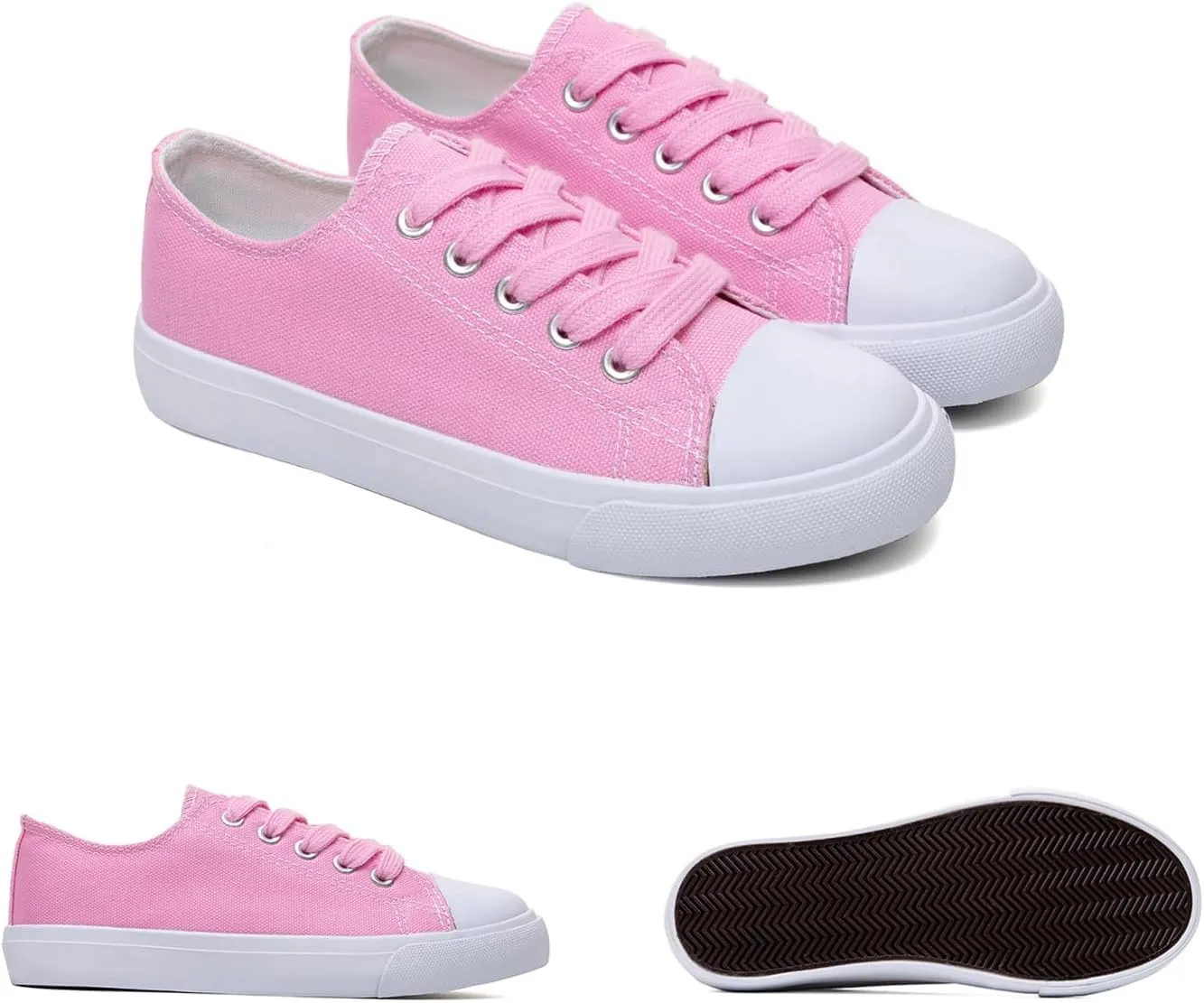 Classic Unisex Low-Top Canvas Sneakers  Boys Girls and Toddler Casual Lace-Up Shoes with Rubber Sole, Includes Extra White Shoelaces