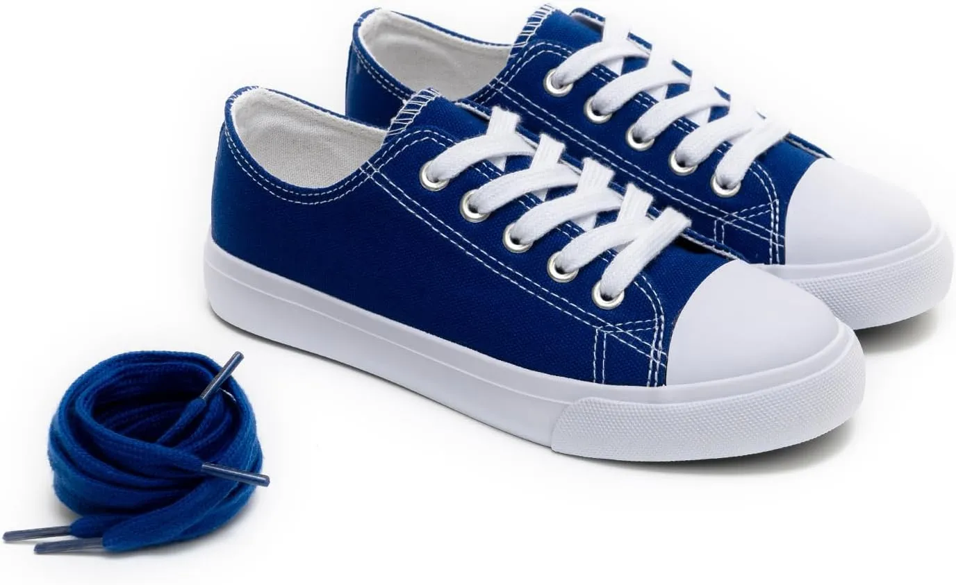 Classic Unisex Low-Top Canvas Sneakers  Boys Girls and Toddler Casual Lace-Up Shoes with Rubber Sole, Includes Extra White Shoelaces