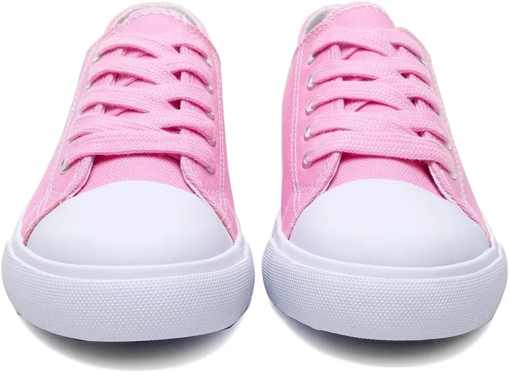 Classic Unisex Low-Top Canvas Sneakers  Boys Girls and Toddler Casual Lace-Up Shoes with Rubber Sole, Includes Extra White Shoelaces