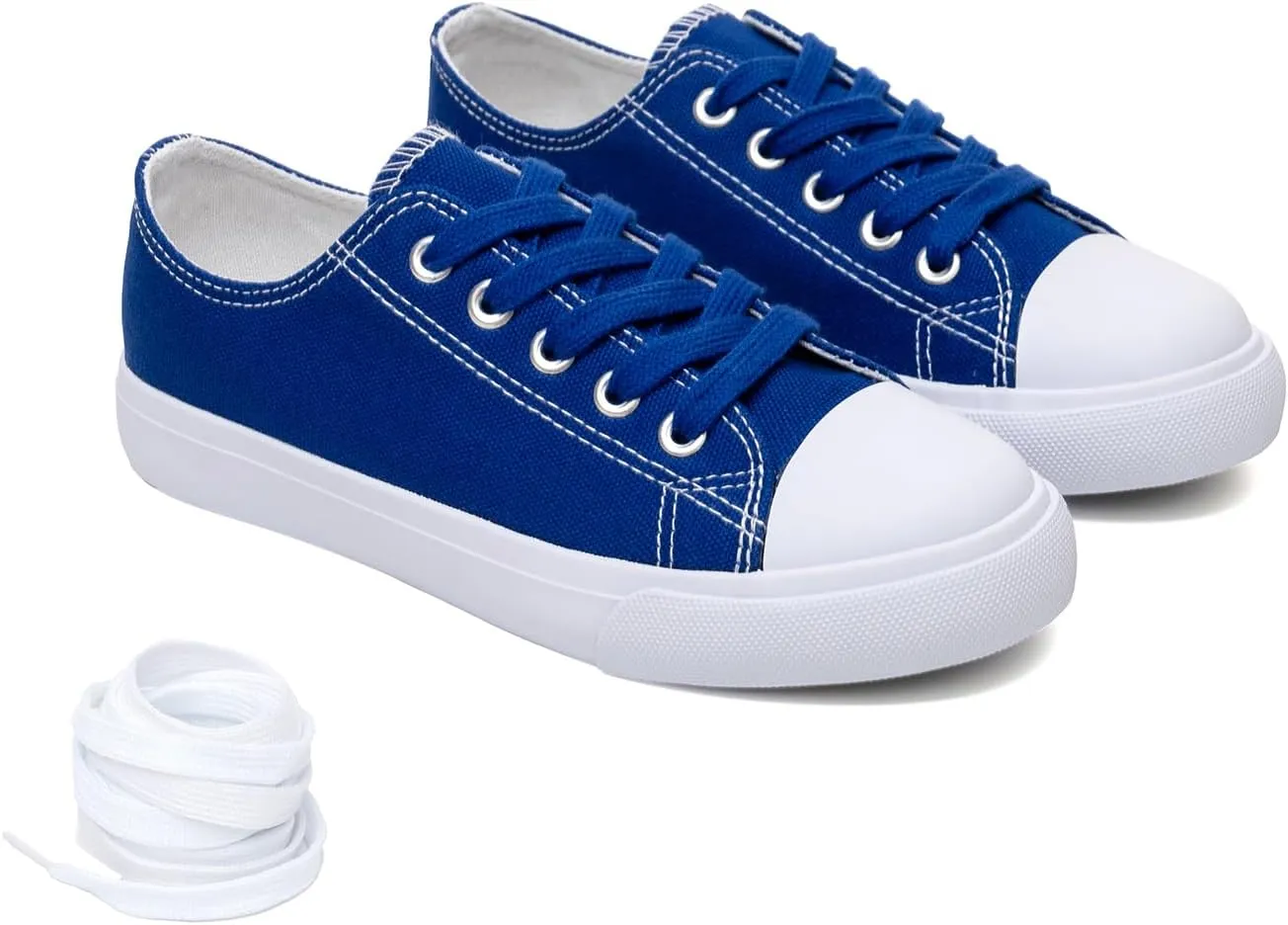 Classic Unisex Low-Top Canvas Sneakers  Boys Girls and Toddler Casual Lace-Up Shoes with Rubber Sole, Includes Extra White Shoelaces
