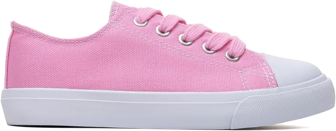 Classic Unisex Low-Top Canvas Sneakers  Boys Girls and Toddler Casual Lace-Up Shoes with Rubber Sole, Includes Extra White Shoelaces