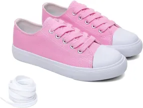 Classic Unisex Low-Top Canvas Sneakers  Boys Girls and Toddler Casual Lace-Up Shoes with Rubber Sole, Includes Extra White Shoelaces