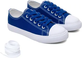 Classic Unisex Low-Top Canvas Sneakers  Boys Girls and Toddler Casual Lace-Up Shoes with Rubber Sole, Includes Extra White Shoelaces