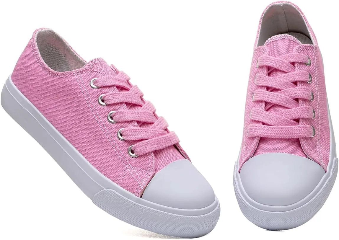 Classic Unisex Low-Top Canvas Sneakers  Boys Girls and Toddler Casual Lace-Up Shoes with Rubber Sole, Includes Extra White Shoelaces