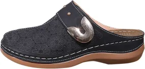 Clogs for Women Mules Shoes Closed Toe Slip-On Shoe Comfortable Arch Support Sandals Summer Breathable Walking Shoes Backless Low Wedge Slippers with Carved Floral Design Clogs for Women Mules Shoes Closed Toe Slip-On Shoe Comfortable Arch Support Sandals Summer Breathable Walking Shoes Backless Low Wedge Slippers with Carved Floral Design