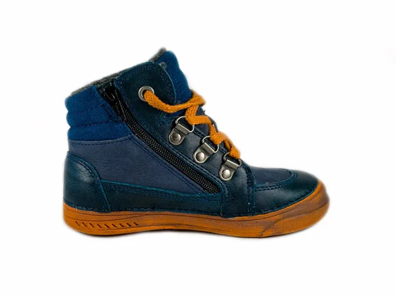 D.D. Step Little Kid Shoes/Winter Boots With Faux Fur Insulation Blue Neon Orange - Supportive Leather Shoes From Europe Kids Orthopedic