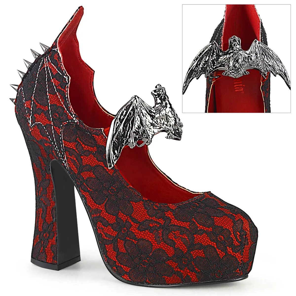 Demon Platform Heels Red Satin