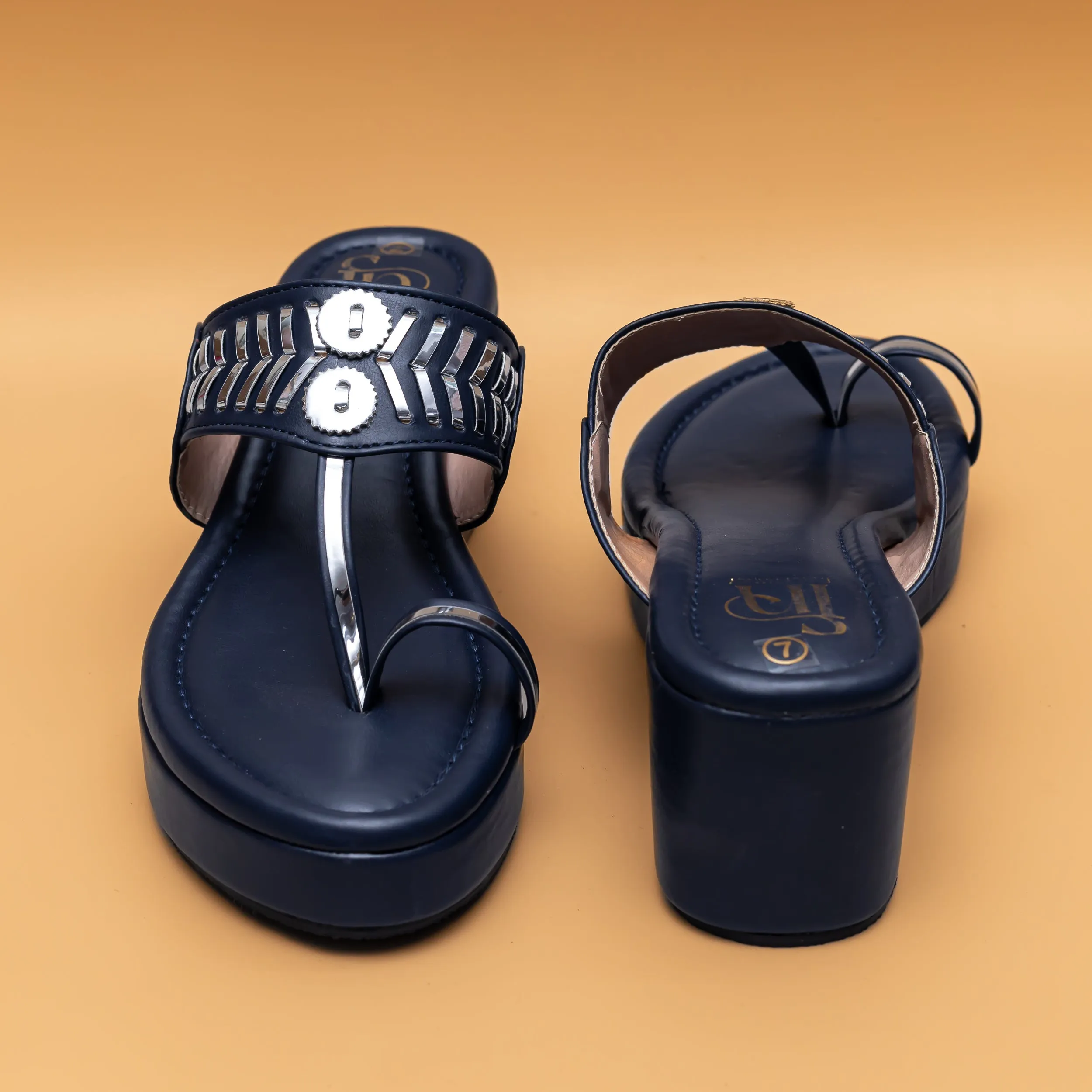 Designer Kolhapuri Platforms - Navy Blue