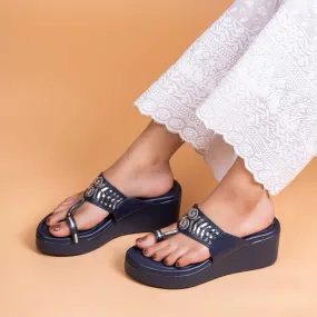 Designer Kolhapuri Platforms - Navy Blue