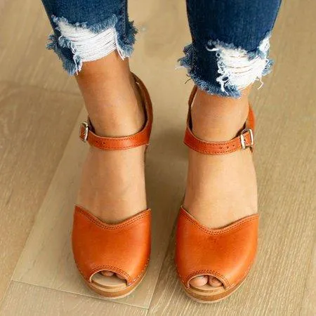 elveswallet Orange Peep Toe Casual Sandals