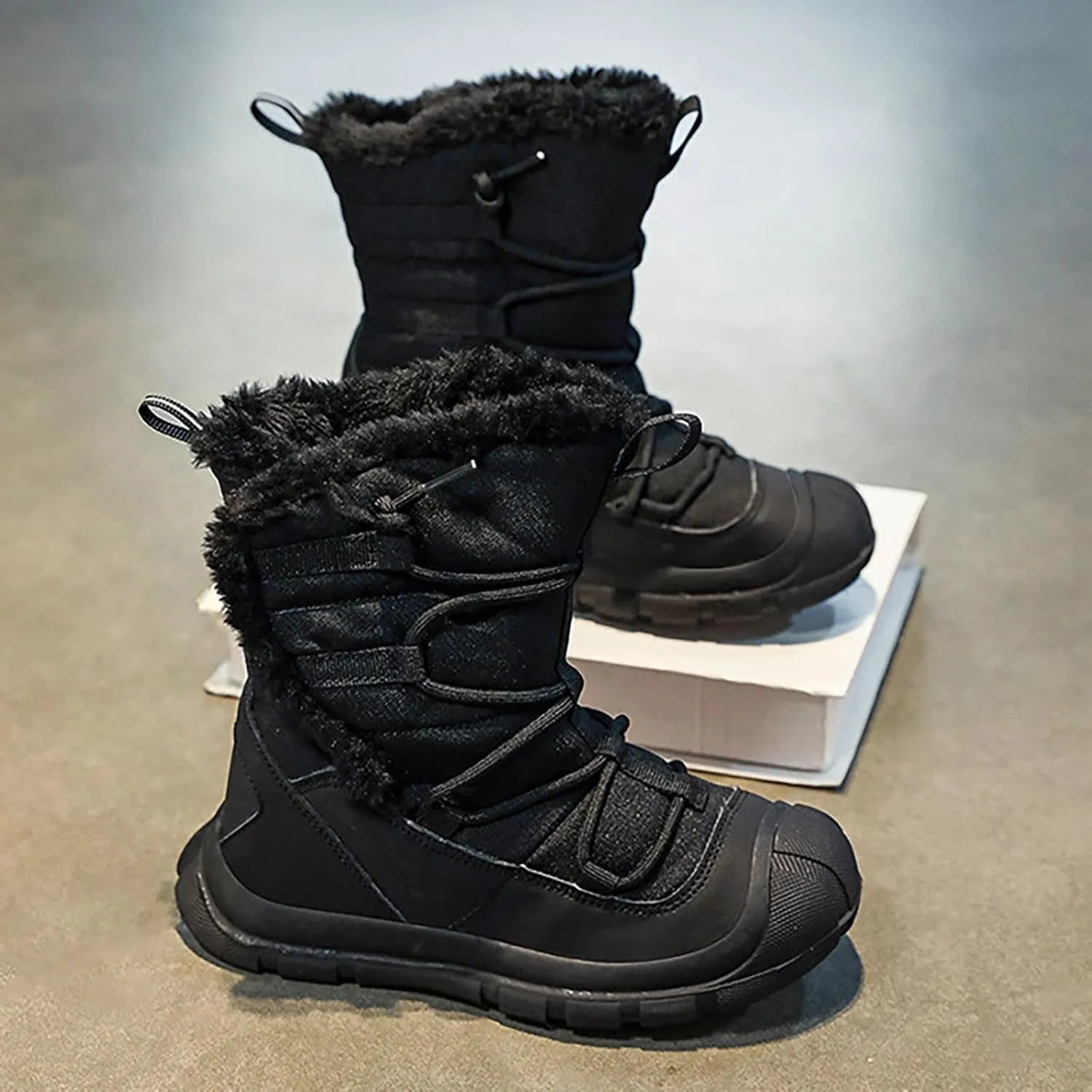 Girl Winter Boots Cozy Faux Fur Anti-Slip Snow Boots Lace Up Comfort Stylish Ankle Booties for Cold Weather