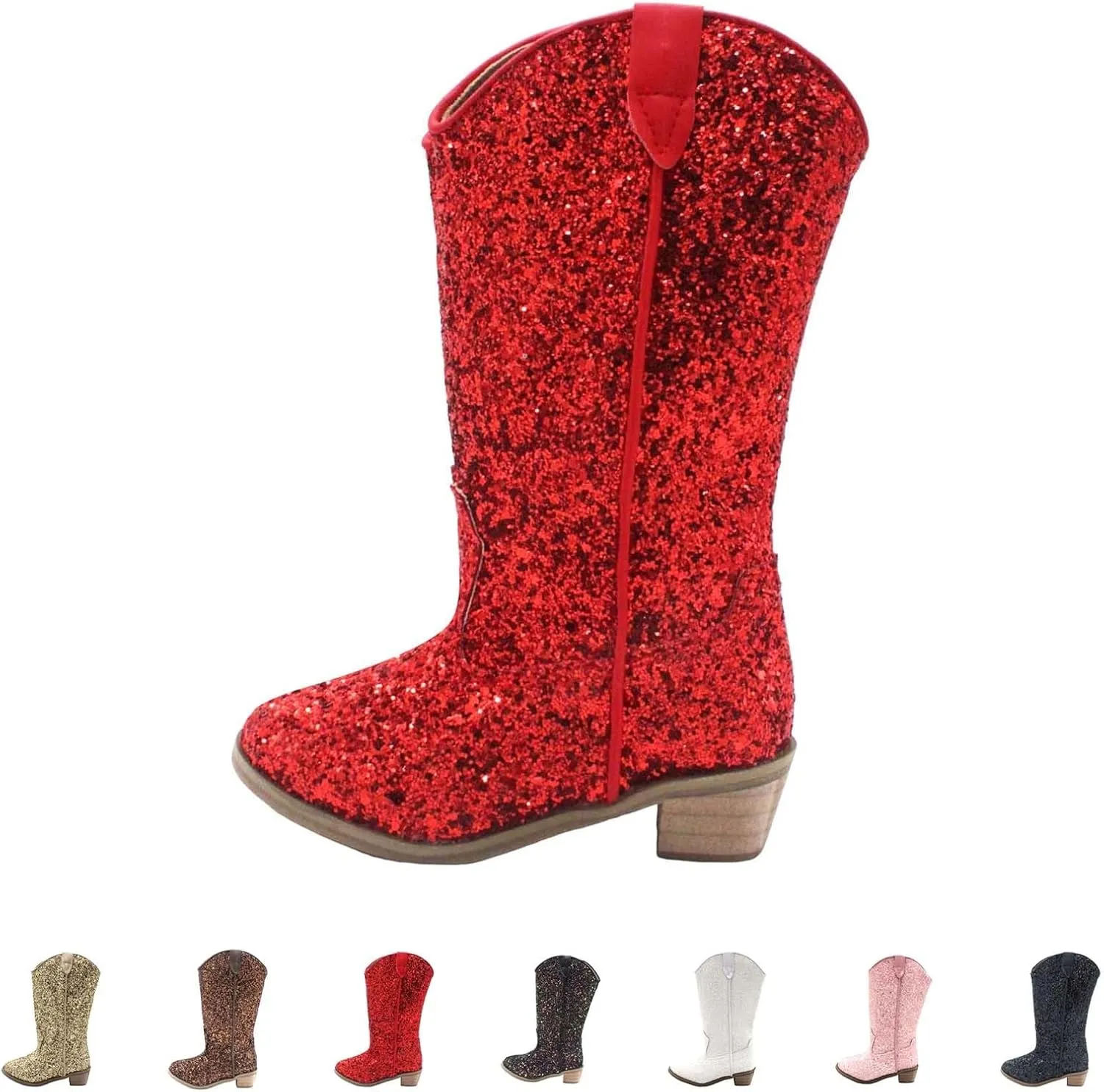Girls Cowboy Western Boots Knee Length Sequins Fashion Riding Shoes Kids Mid Calf Low Heel Toddler Short Boots for Girls
