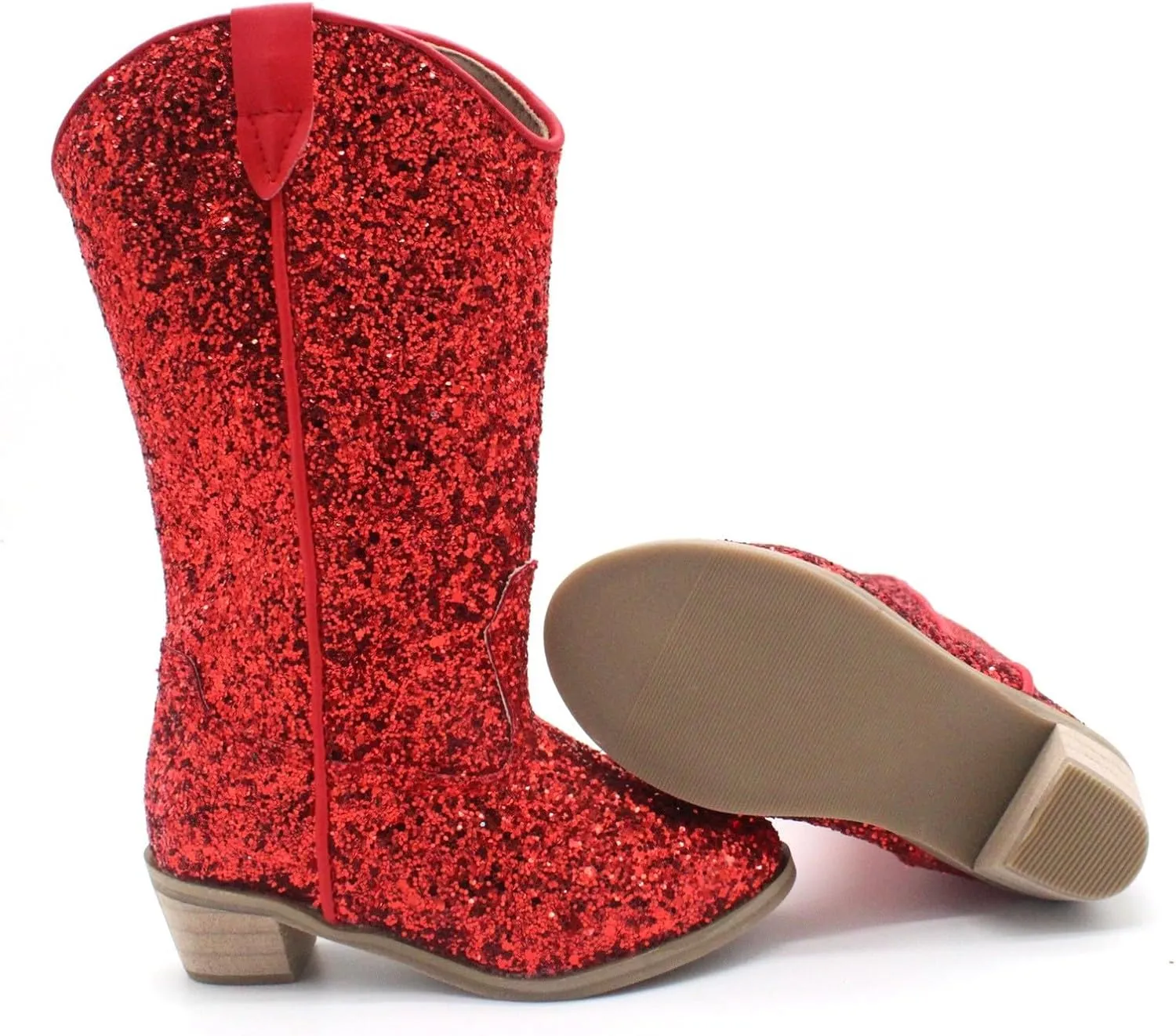 Girls Cowboy Western Boots Knee Length Sequins Fashion Riding Shoes Kids Mid Calf Low Heel Toddler Short Boots for Girls