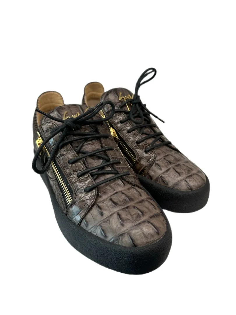 Giuseppe Zanotti Brown Crocodile Low Top Sneakers. Size: 40