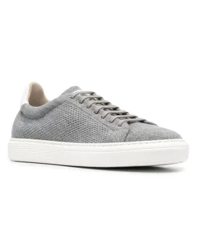 Grey Perforated Wool Knit Low Top Sneakers
