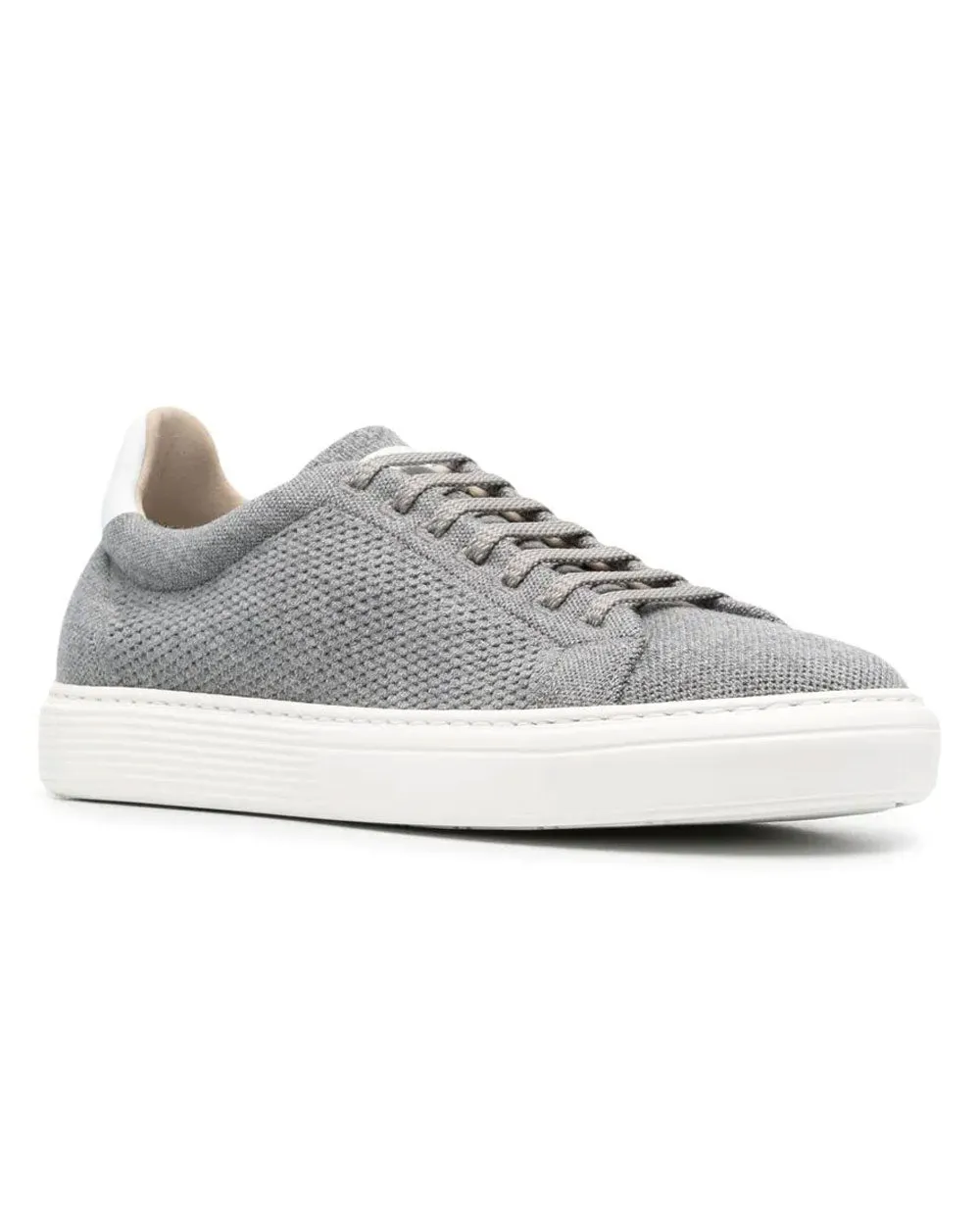 Grey Perforated Wool Knit Low Top Sneakers