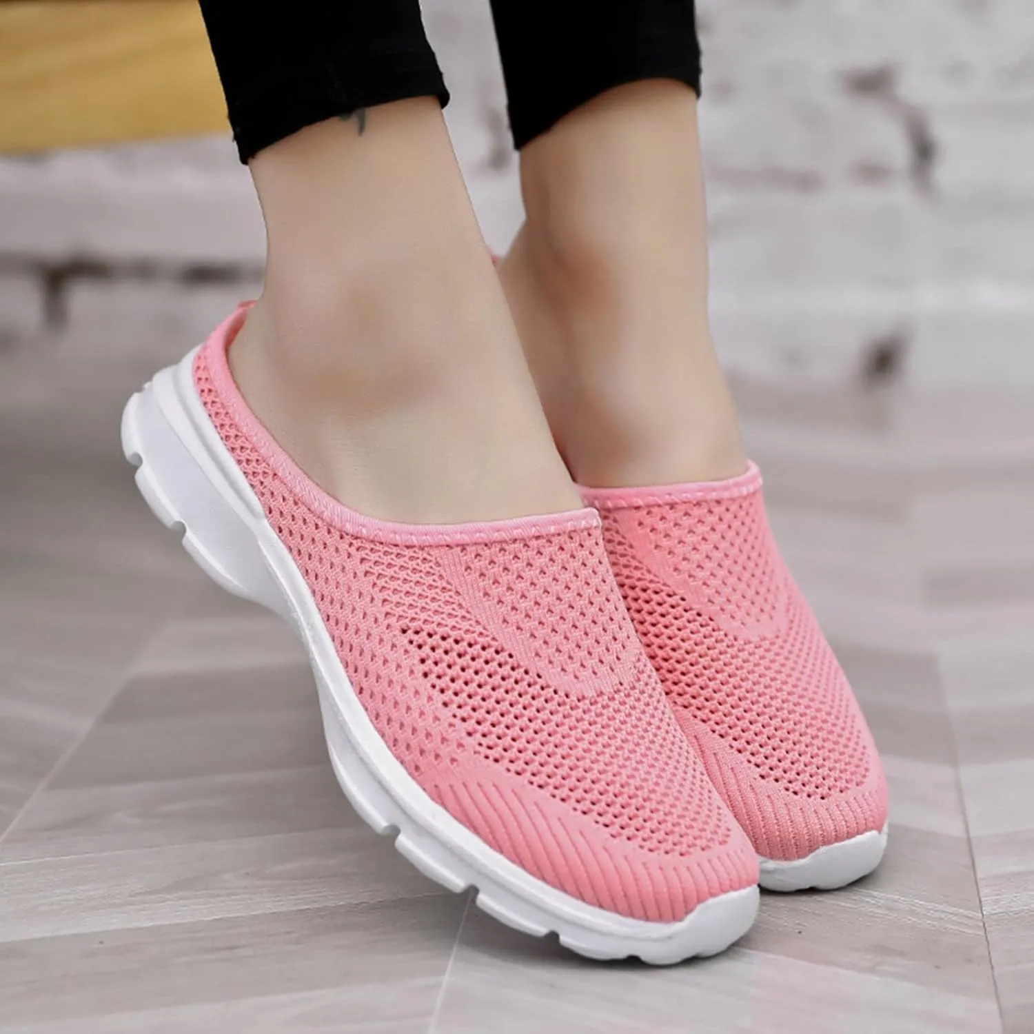 Hbeylia Slip On Loafers For Women Fashion Casual Mesh Wedge Low Heels Mule Walking Shoes Slip-On Backless Mule Walking Shoes Travel Home Flats Slide Sneakers Shoes For Women Ladies Dress