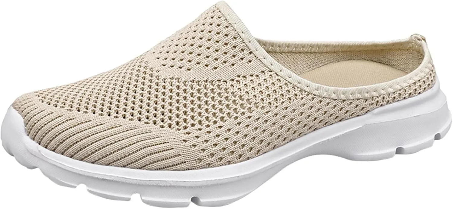 Hbeylia Slip On Loafers For Women Fashion Casual Mesh Wedge Low Heels Mule Walking Shoes Slip-On Backless Mule Walking Shoes Travel Home Flats Slide Sneakers Shoes For Women Ladies Dress