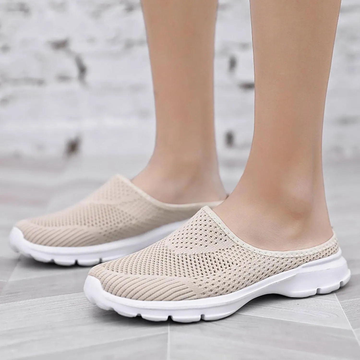 Hbeylia Slip On Loafers For Women Fashion Casual Mesh Wedge Low Heels Mule Walking Shoes Slip-On Backless Mule Walking Shoes Travel Home Flats Slide Sneakers Shoes For Women Ladies Dress