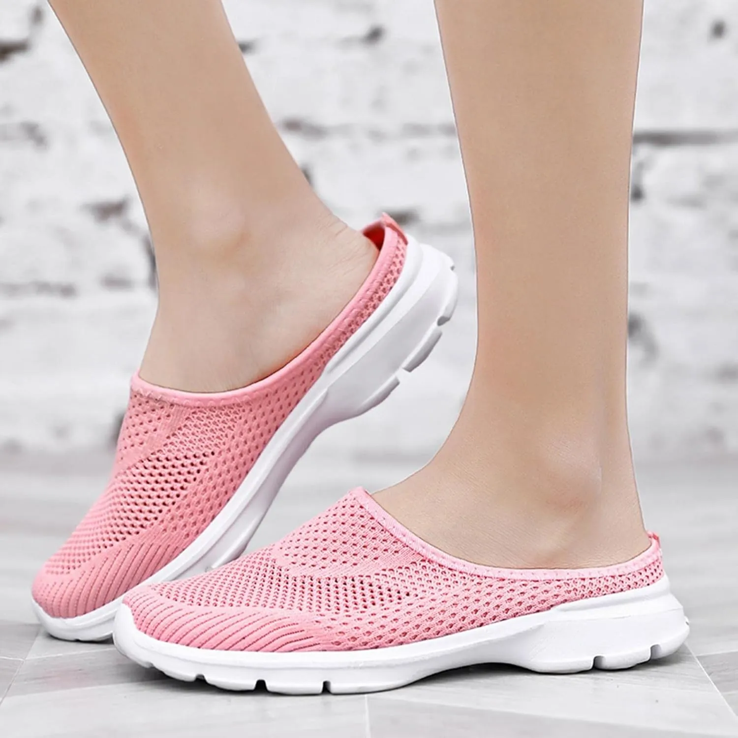Hbeylia Slip On Loafers For Women Fashion Casual Mesh Wedge Low Heels Mule Walking Shoes Slip-On Backless Mule Walking Shoes Travel Home Flats Slide Sneakers Shoes For Women Ladies Dress