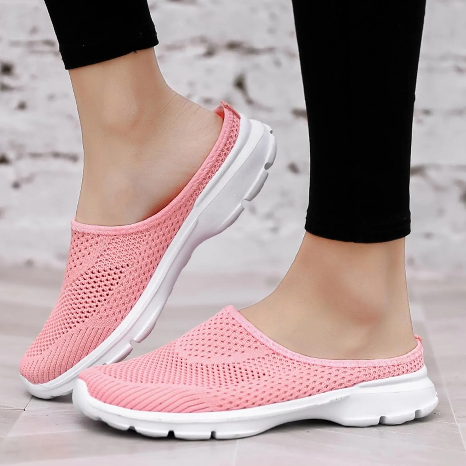 Hbeylia Slip On Loafers For Women Fashion Casual Mesh Wedge Low Heels Mule Walking Shoes Slip-On Backless Mule Walking Shoes Travel Home Flats Slide Sneakers Shoes For Women Ladies Dress