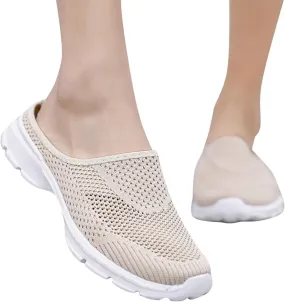 Hbeylia Slip On Loafers For Women Fashion Casual Mesh Wedge Low Heels Mule Walking Shoes Slip-On Backless Mule Walking Shoes Travel Home Flats Slide Sneakers Shoes For Women Ladies Dress