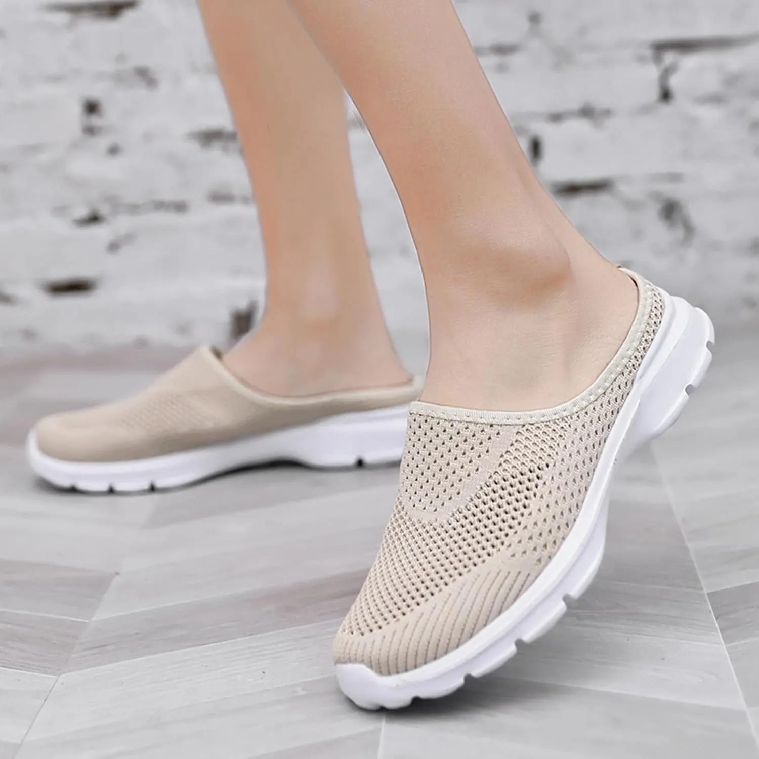 Hbeylia Slip On Loafers For Women Fashion Casual Mesh Wedge Low Heels Mule Walking Shoes Slip-On Backless Mule Walking Shoes Travel Home Flats Slide Sneakers Shoes For Women Ladies Dress