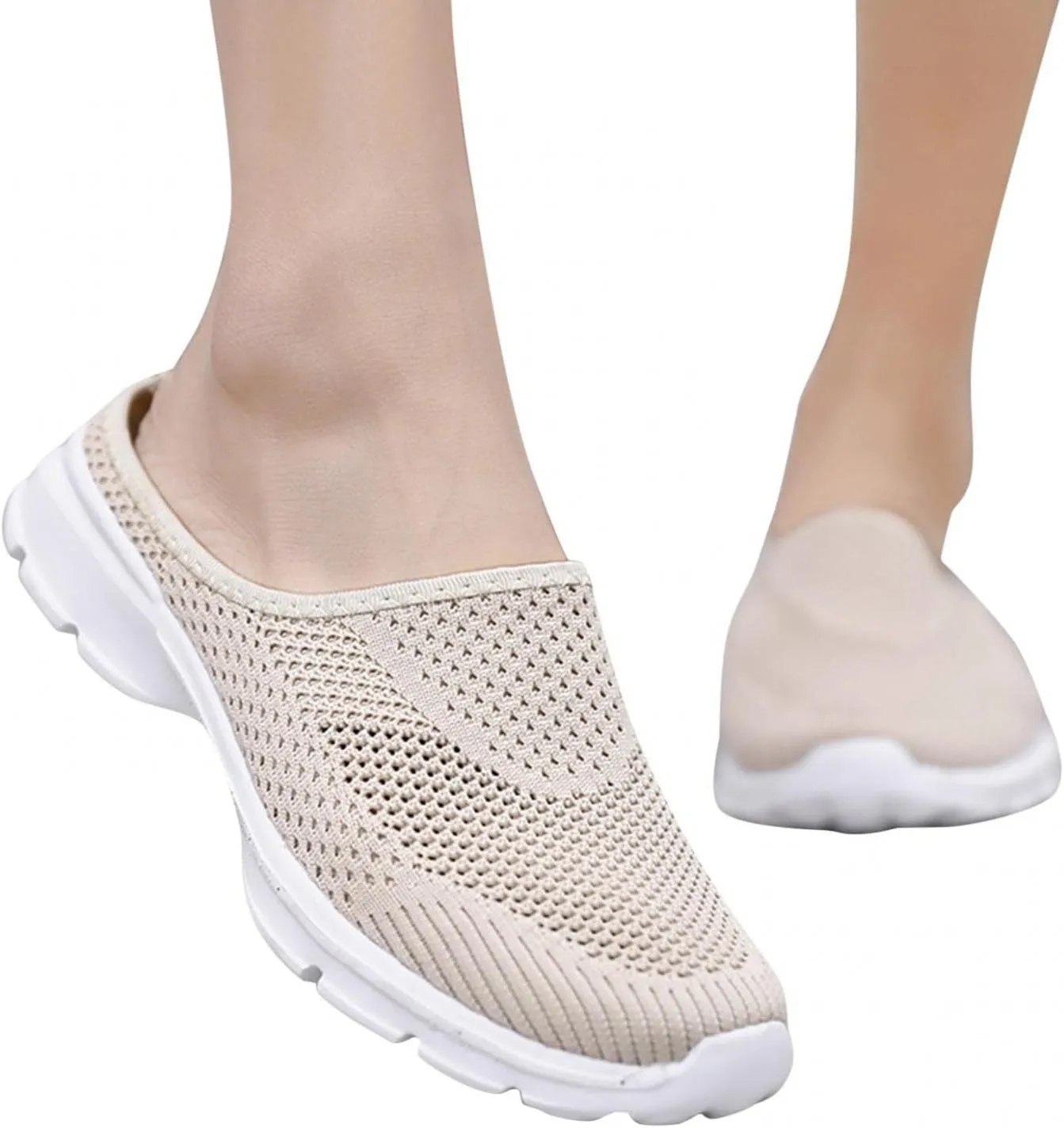 Hbeylia Slip On Loafers For Women Fashion Casual Mesh Wedge Low Heels Mule Walking Shoes Slip-On Backless Mule Walking Shoes Travel Home Flats Slide Sneakers Shoes For Women Ladies Dress