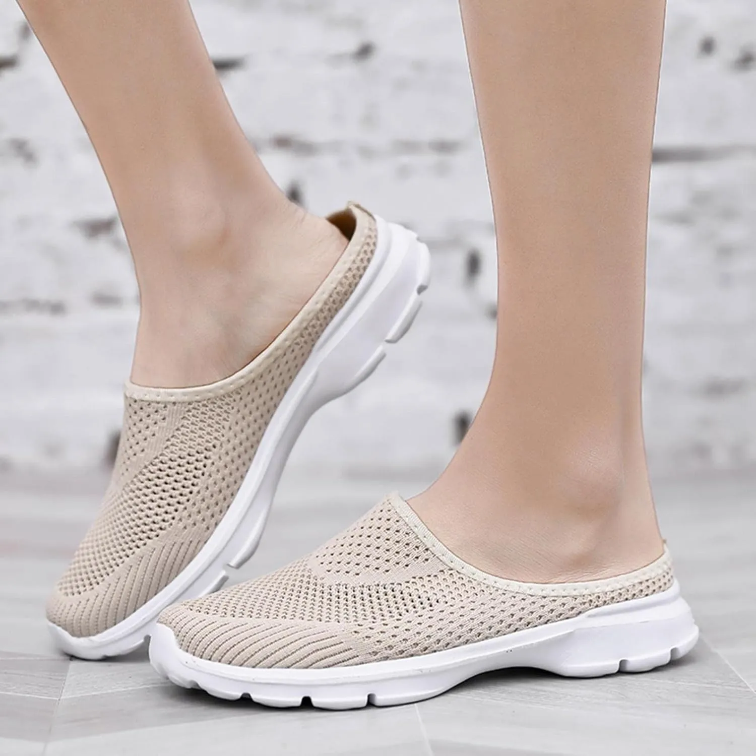 Hbeylia Slip On Loafers For Women Fashion Casual Mesh Wedge Low Heels Mule Walking Shoes Slip-On Backless Mule Walking Shoes Travel Home Flats Slide Sneakers Shoes For Women Ladies Dress