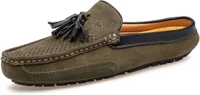HOOENG Driving Moccasins for Men Genuine Leather Tassel Stitching Details Perforated Breathable Mule Loafer Resistant Flexible Soft Walking Slip on (Color : Dark Green, Size : 7.5 M US)