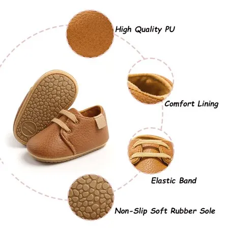 HsdsBebe Baby Boys Girls Shoes Infant Dress Loafers Lace Up Leather Oxford Sneakers for Newborn 3-18MA01Brown,