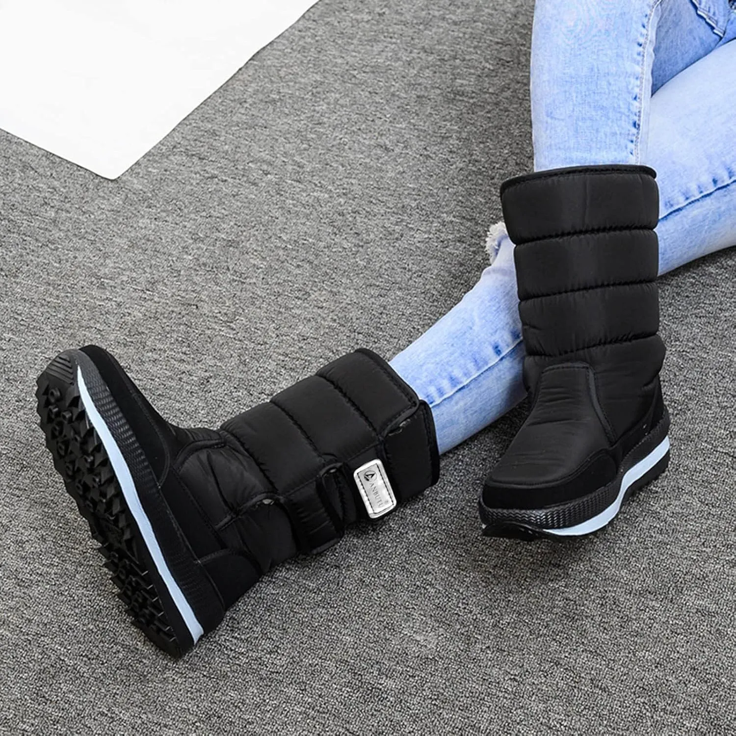 Insulated Snow Shoes for Men Non-Slip Womens Winter Plush Lined Knee High Boots Women