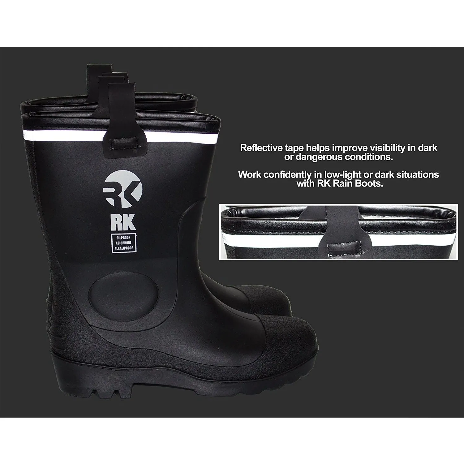 Insulated Waterproof Fur Interior Rubber Sole Winter Rain Boots-RKBW-BK