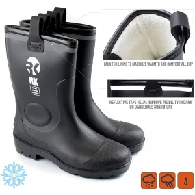 Insulated Waterproof Fur Interior Rubber Sole Winter Rain Boots-RKBW-BK