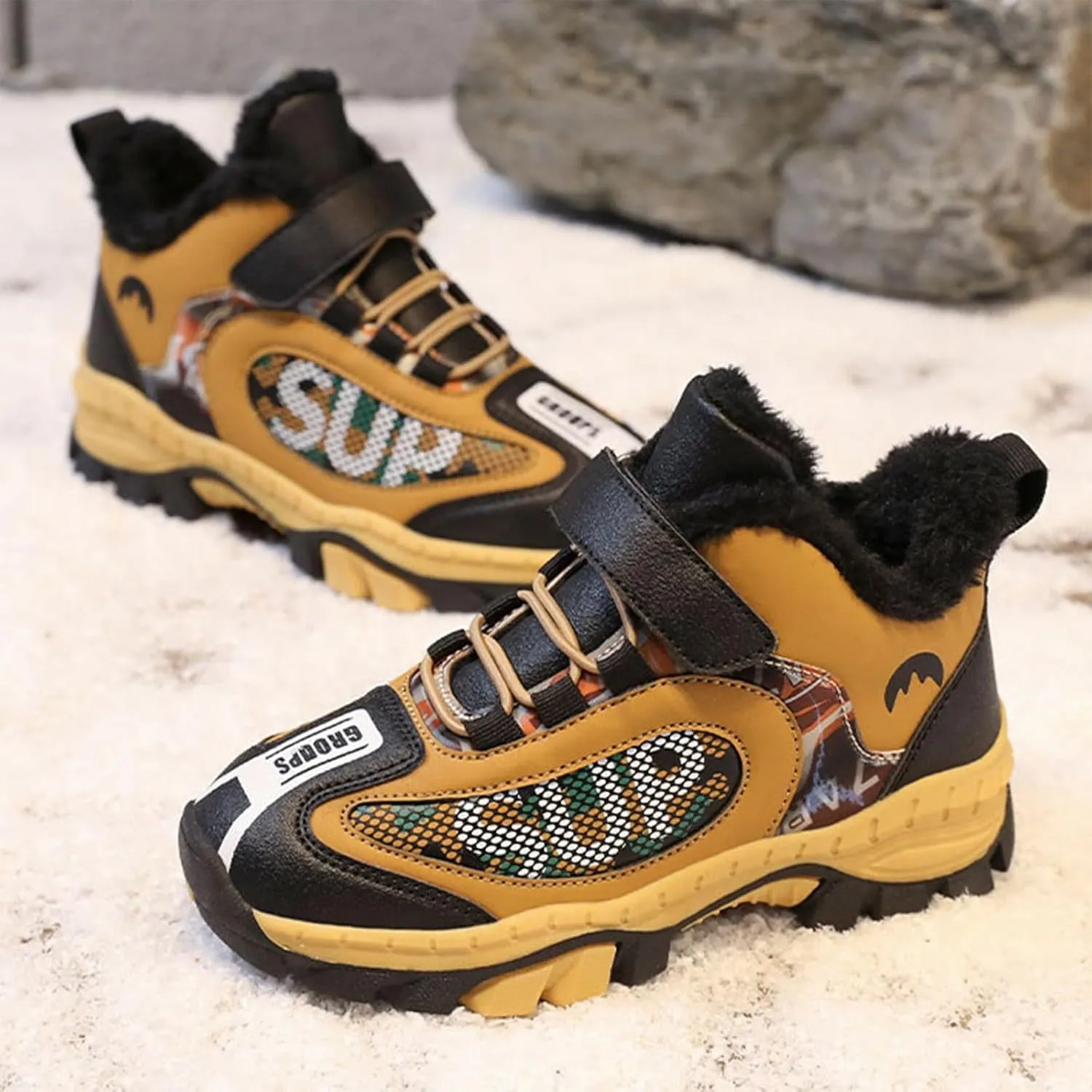 Kids Warm Fr Lined Ankle Snow Boots for Girls Boys Comfy Winter Shoes Lightweight Running Athletic Shoes School