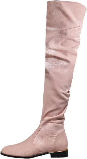 Knee Length Boots for Women's New European and Large Size Boots for Women's Foreign Trade Suede Stitching Thick Heels Fashion Boots Thigh High Platform Boots for Women